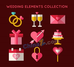 扁平化婚礼物品矢量素材